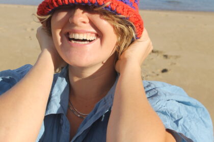 woman with sustainable crochet hat